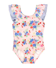 Load image into Gallery viewer, RUFFLE BUTTS Coastal Breeze Floral Ruffle V-Back One Piece
