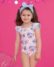 Load image into Gallery viewer, RUFFLE BUTTS Coastal Breeze Floral Ruffle V-Back One Piece
