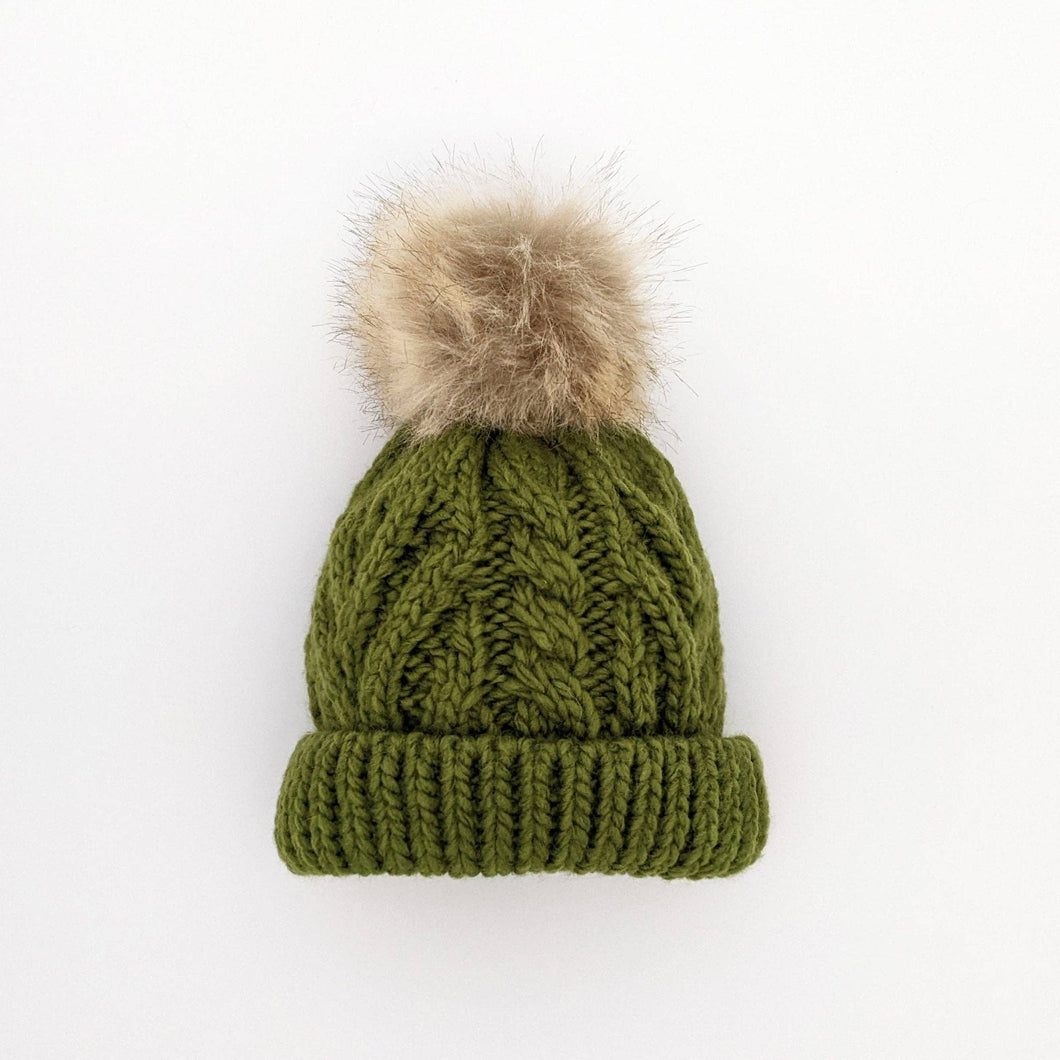 Mossy Pop Pom Pom Beanie Hat