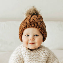 Load image into Gallery viewer, Pecan Pop Pom Pom Beanie Hat
