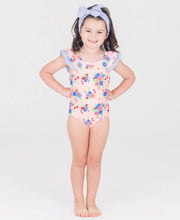 Load image into Gallery viewer, RUFFLE BUTTS Coastal Breeze Floral Ruffle V-Back One Piece
