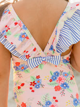 Load image into Gallery viewer, RUFFLE BUTTS Coastal Breeze Floral Ruffle V-Back One Piece

