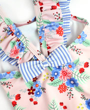 Load image into Gallery viewer, RUFFLE BUTTS Coastal Breeze Floral Ruffle V-Back One Piece

