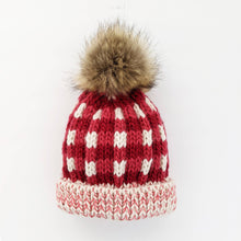 Load image into Gallery viewer, Festive Buffalo Check Pom Pom Beanie Hat
