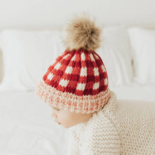 Load image into Gallery viewer, Festive Buffalo Check Pom Pom Beanie Hat
