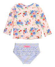 Load image into Gallery viewer, RUFFLE BUTTS Coastal Breeze Floral Ruffled Long Sleeve Rash Guard 2-piece
