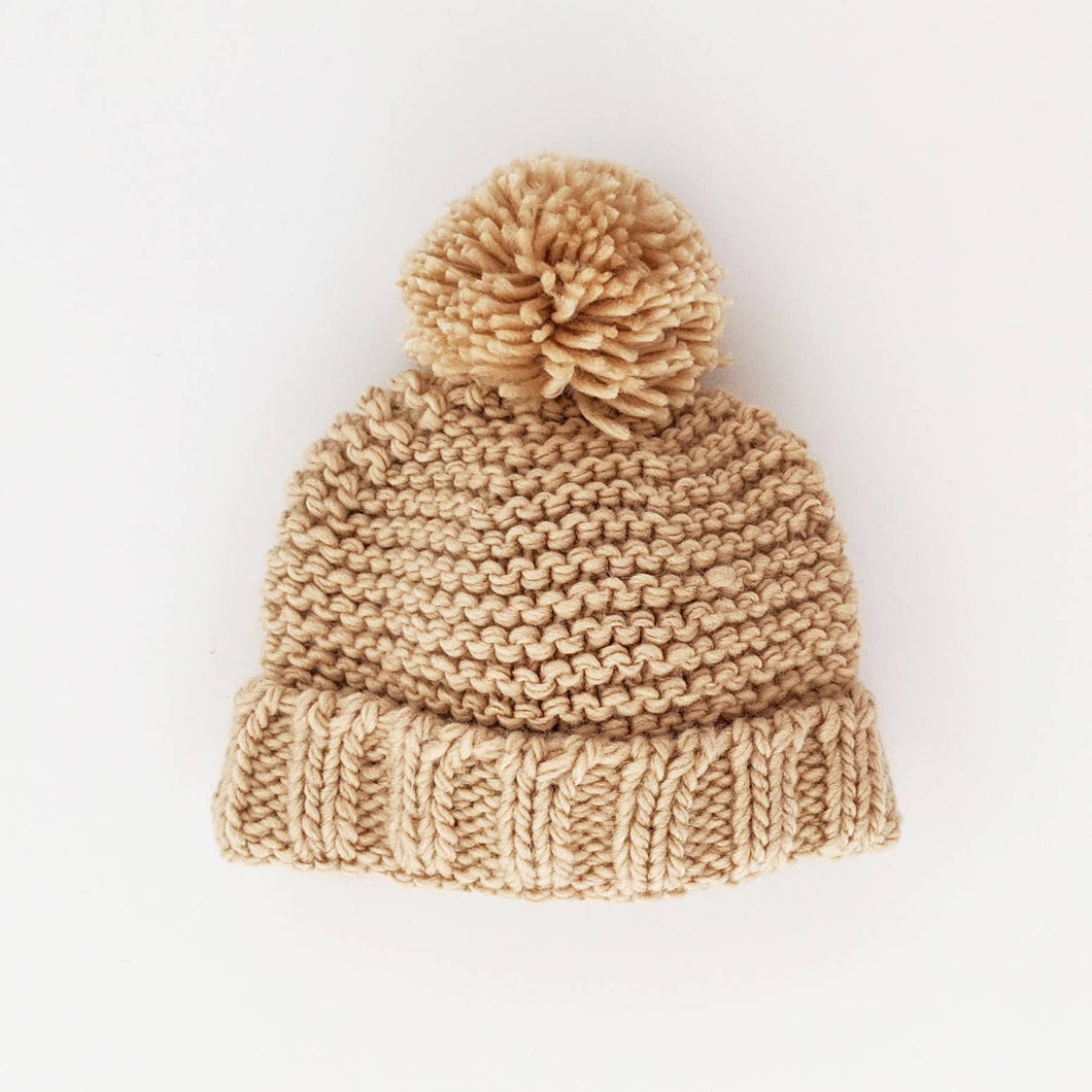 Latte Garter Stitch Beanie Hat