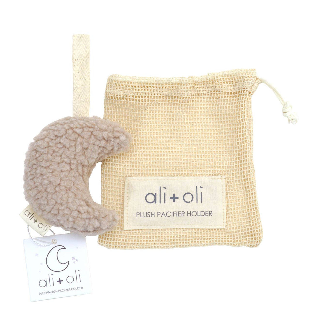ALI + OLI Plush Moon Pacifier Holder (Sand)