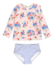 Load image into Gallery viewer, RUFFLE BUTTS Coastal Breeze Floral Ruffled Long Sleeve Rash Guard 2-piece
