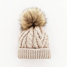 Load image into Gallery viewer, Oatmeal Pop Pom Pom Beanie Hat
